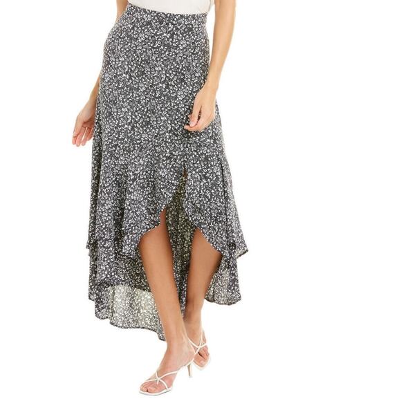 1. State Ditsy Floral Print Maxi Skirt Asymmetric Ruffle High-Low Black White 12 - Picture 13 of 13